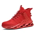 Red high-top steel toe safety shoes with breathable mesh for men and women - 36 / Red