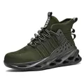 Olive green high-top flyknit safety shoes with steel toe and puncture resistant sole - 36 / Army Green
