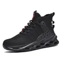 Professional black high-top steel toe safety work shoes with breathable knit mesh upper - 36 / Black