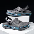 Breathable grey unisex clogs with blue camo trim, lightweight garden sandals for beach wear - 40 / Male Gray