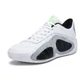 Low-top white basketball shoes with breathable mesh and anti-slip sole for sports. - 36 / White