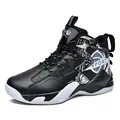 High-top basketball shoes for men and women in black and white patterned finish. - 35 / Black Single Lining