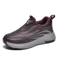 Purple-brown senior slip-on walking shoe with warm fleece lining and leather upper - 35 / Dark Purple Plus Velvet