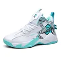 Sneaker da basket invernali alte con calda fodera in pile in bianco e finitura verde acqua - 35 / Bianco e Verde Menta (Foderato in Pile)