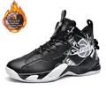 Scarpe da basket alte bianche e nere alla moda con calda fodera in peluche per l'inverno - 35 / Nero Foderato in Pile