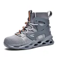 Zapatillas de seguridad altas de punto gris con punta de acero para hombre y mujer - Gris (JD-G07)