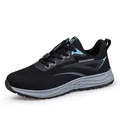 Breathable men's black fly-knit walking sneakers with lightweight mesh and blue accents - 38 / Black