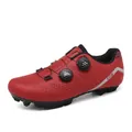 Red professional cycling shoes with dual rotating buckles and mountain bike cleats. - 36 / Red Mountain Lock