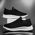 Black breathable knit slip-on sock sneakers for men and women with white wavy sole - 35 / Couple Black White