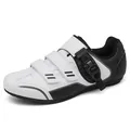Professional white and black cycling shoes with Velcro straps and ratchet buckle system - 36 / Without Lock / White