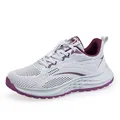 Breathable fly-knit mesh running shoes with purple accents and lace toggles - 35 / Light Gray