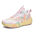 Breathable mesh basketball shoes with vibrant pink and yellow colorway, non-slip sole. - 36 / White Pink