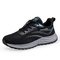 Men's lightweight black breathable mesh running shoes with stylish blue accents - Black