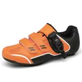 Professional orange and black cycling shoes with triple Velcro and adjustable buckle straps - 36 / Road Cleat Style / Orange