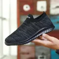 Black breathable fly-knit sock sneakers for men and women, easy slip-on athletic running shoes - 39 / Black Gray (Men's)