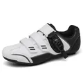 Professional white and black cycling shoe with adjustable buckle and dual velcro straps - 36 / Road Cleat Style / White
