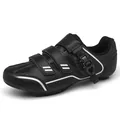 Professional black cycling shoe featuring Velcro straps and adjustable buckle system - 36 / MTB Cleat Style / Black