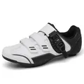 Professional white and black cycling shoes with adjustable buckle and velcro straps - 36 / MTB Cleat Style / White
