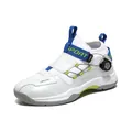 White basketball shoes with rotary buckle and lime green accents - 36 / White Blue