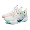 Breathable low-top mesh basketball shoes with mismatched pink and mint green colors - Beige Purple + Pink