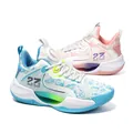 Mismatched breathable mesh low-top basketball shoes in blue and pink for training - White Blue & Pink