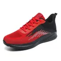Breathable red and black flyknit running shoes for men and women with mesh surface - 36 / Black Red