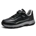 Comfortable black leather walking shoes for men and women with hook-and-loop strap - 38 / Men's Black