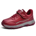 Comfortable burgundy leather walking shoes for seniors with hook-and-loop strap closure - 35 / Burgundy