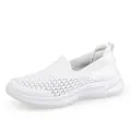 Breathable white knit mesh slip-on walking sneakers for women, casual athletic shoes - 35 / White