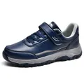 Comfortable navy blue leather walking shoe with hook-and-loop strap and thick sole - 38 / Men's Navy Blue
