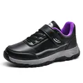Professional black outdoor walking shoe with purple lining and adjustable velcro strap. - 35 / Black Purple