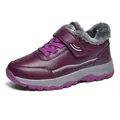Comfortable deep purple leather winter walking shoe with warm grey fur lining and velcro strap - 35 / Women's Purple Fleece Lined