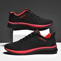 Breathable black and red fly-knit mesh running shoes for sports and casual wear - 38 / Black Red