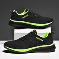 Black and neon green lightweight breathable mesh flying knit low-top running shoes - 38 / Black Green