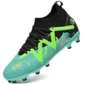 Chaussures de football professionnelles turquoise et noir avec crampons AG/FG pour enfants - 34 / Clair de Lune Crampons Longs