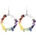 Detailed close-up shot of colorful natural crystal chip hoop earrings for women - Rainbow