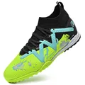 Professional mid-top football shoes with lime green and black color blocking for kids - Green Turf Cleats
