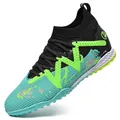 High-top TF turf soccer shoes for kids and adults in cyan and black - Moonlight Blue Turf