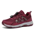 Maroon outdoor walking shoes featuring breathable mesh upper and elastic toggle laces - 35 / Burgundy