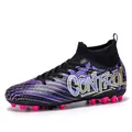 Professional high-top purple soccer cleats with knit collar and CONTROL graphic print - 34 / Black (Long Studs)