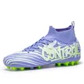 Lila mittelhohe Fußballschuhe mit Fly-Woven-Mesh für Jugendliche und Kinder Athleten - 34 / Lila (Lange Stollen)