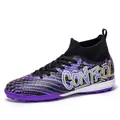 High-top soccer shoe with knit collar and 'CONTROL' print in purple and black finish - 32 / Black (Turf)