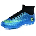 Bota de fútbol de corte alto azul con detalles verde neón y tacos para césped - 36 / Tacos Largos (FG) / Azul