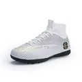 White high-top turf soccer shoes with gold accents for athletic outdoor training - 36 / Flat Sole Style (IC/TF) / White
