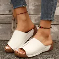 Stylish white open-toe wedge slides for women with comfortable lightweight sole - 36 / White