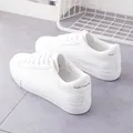 Stylish women's white minimalist flat sneakers with unique heel text detail 2022 - 32 / White