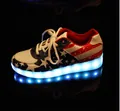 LED glowing sneaker with American flag stars and stripes pattern and blue lights - 38 / 11 Modes Luminous Style / Stars and Stripes Color