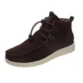 Detailed view of brown suede low-top boots with elastic laces and speckled sole - 38 / Coffee