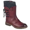 Stylish women's burgundy ankle boots with gray knitted collar and back lace-up detail - 35 / Red