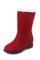 Red winter snow boots featuring plush faux fur lining and thick black platform soles - 35 / Red
